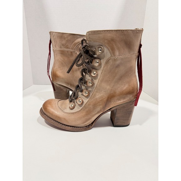 FREEBIRD BY STEVEN BOROW Lace-Up Heeled Ankle Boots Tan Leather Size 7 - Picture 3 of 9